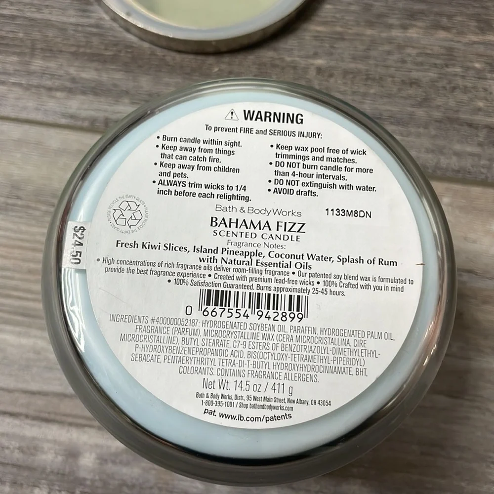Bath & Body Works Three Wick Tropical Summer Beach Candle - Bahama Fizz
